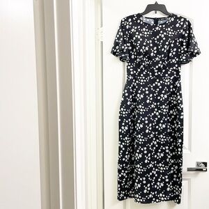 SHEIN black daisy print midi dress with slit